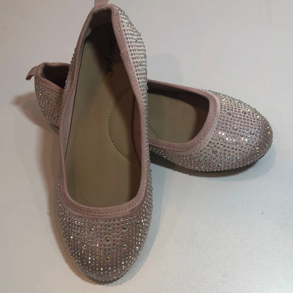 Elegant Pastel Pink Rhinestone Glitter Ballet Flats Cat & Jack size 1 EUC
